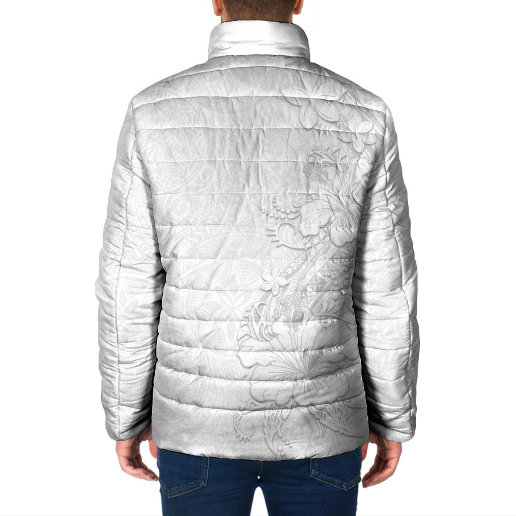 American Samoa White Sunday Padded Jacket Polynesian Pattern With Tropical Flowers