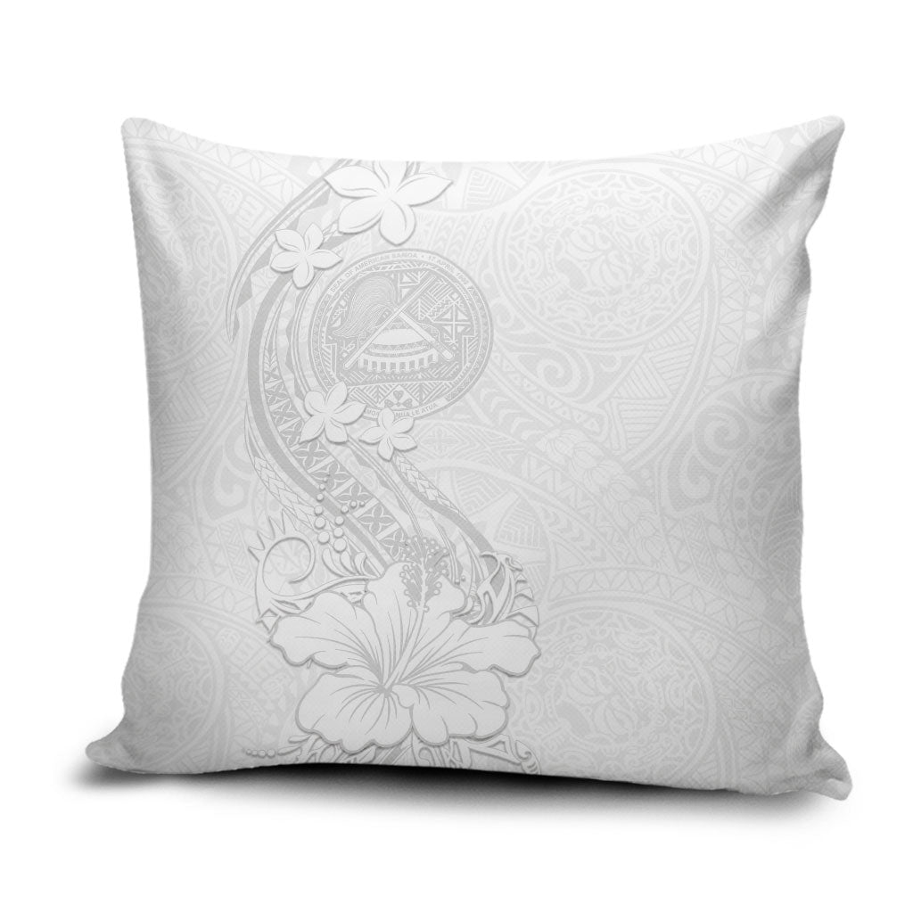 American Samoa White Sunday Pillow Cover Polynesian Pattern With Tropical Flowers