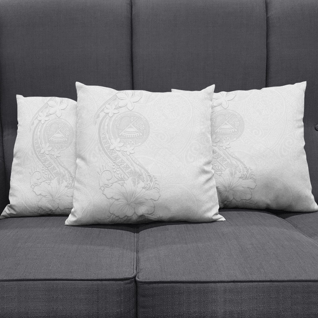 American Samoa White Sunday Pillow Cover Polynesian Pattern With Tropical Flowers