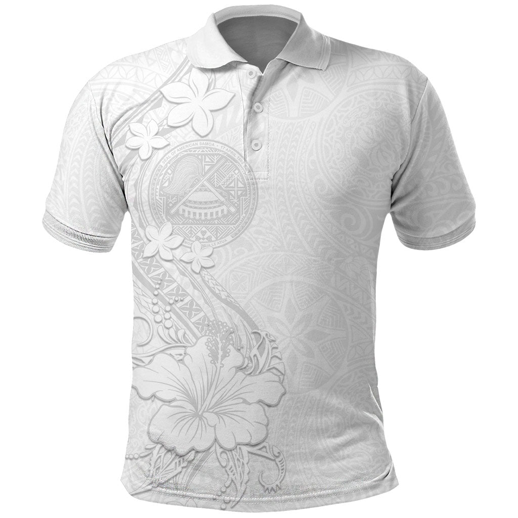 American Samoa White Sunday Polo Shirt Polynesian Pattern With Tropical Flowers