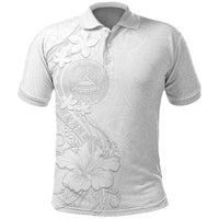 American Samoa White Sunday Polo Shirt Polynesian Pattern With Tropical Flowers