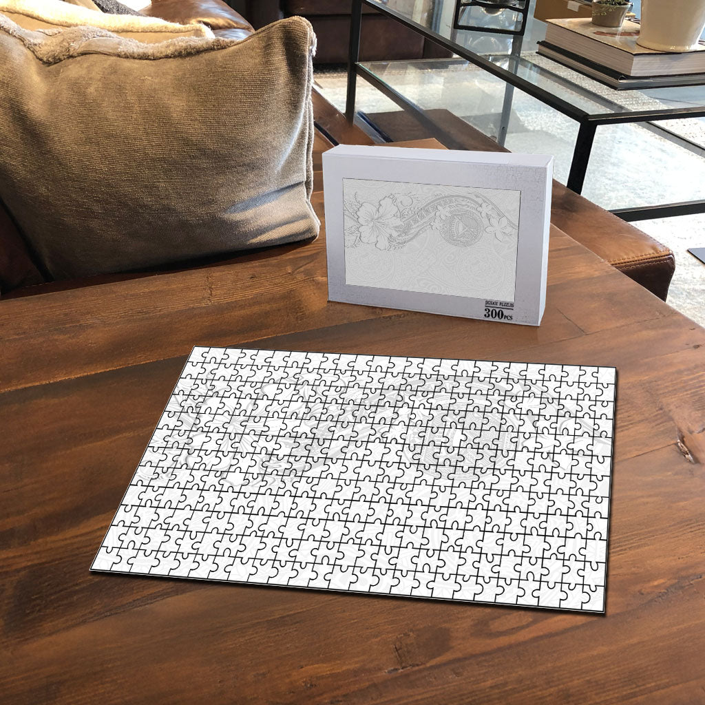American Samoa White Sunday Puzzle Polynesian Pattern With Tropical Flowers