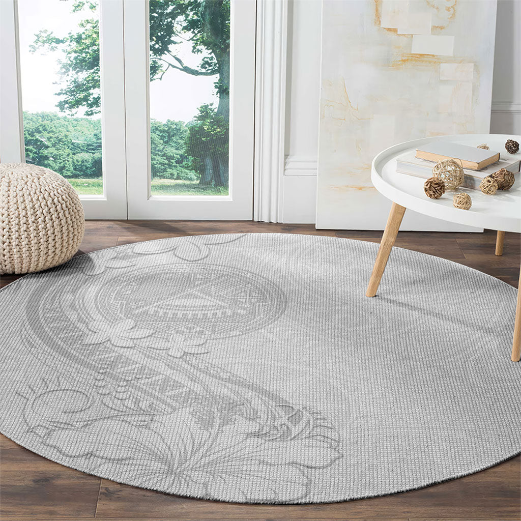 American Samoa White Sunday Round Carpet Polynesian Pattern With Tropical Flowers
