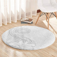 American Samoa White Sunday Round Carpet Polynesian Pattern With Tropical Flowers