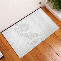 American Samoa White Sunday Rubber Doormat Polynesian Pattern With Tropical Flowers