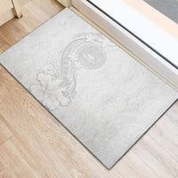 American Samoa White Sunday Rubber Doormat Polynesian Pattern With Tropical Flowers