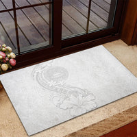 American Samoa White Sunday Rubber Doormat Polynesian Pattern With Tropical Flowers