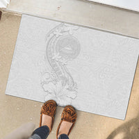 American Samoa White Sunday Rubber Doormat Polynesian Pattern With Tropical Flowers