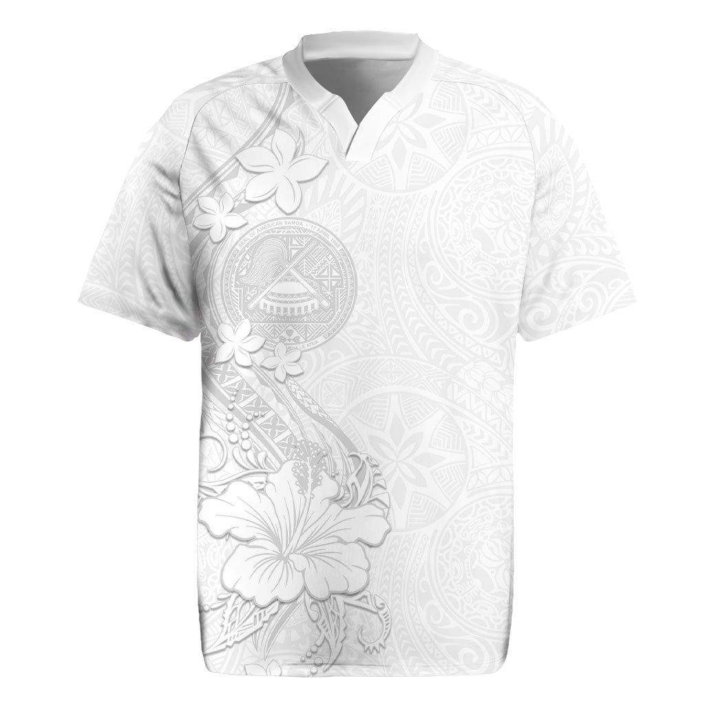 American Samoa White Sunday Rugby Jersey Polynesian Pattern With Tropical Flowers