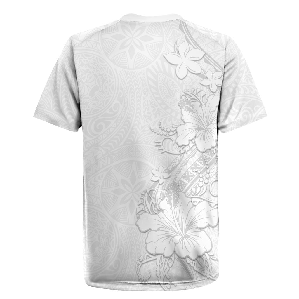 American Samoa White Sunday Rugby Jersey Polynesian Pattern With Tropical Flowers