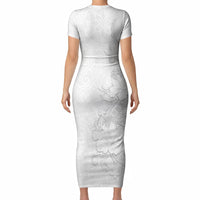 American Samoa White Sunday Short Sleeve Bodycon Dress Polynesian Pattern With Tropical Flowers