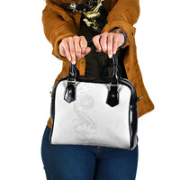 American Samoa White Sunday Shoulder Handbag Polynesian Pattern With Tropical Flowers