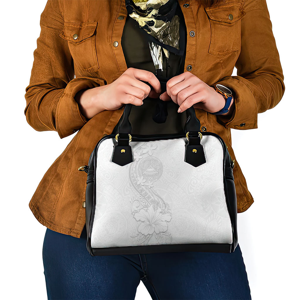 American Samoa White Sunday Shoulder Handbag Polynesian Pattern With Tropical Flowers