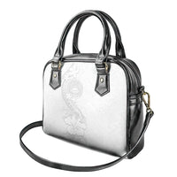 American Samoa White Sunday Shoulder Handbag Polynesian Pattern With Tropical Flowers
