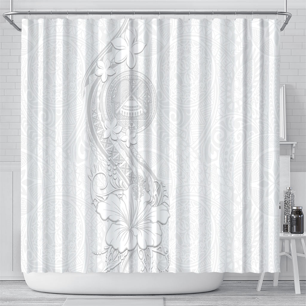 American Samoa White Sunday Shower Curtain Polynesian Pattern With Tropical Flowers