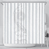 American Samoa White Sunday Shower Curtain Polynesian Pattern With Tropical Flowers