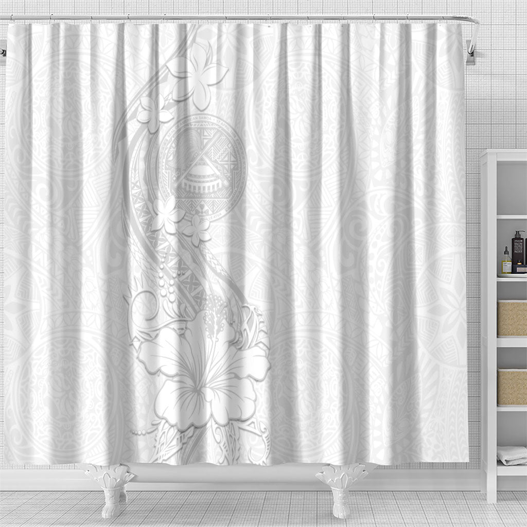American Samoa White Sunday Shower Curtain Polynesian Pattern With Tropical Flowers