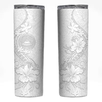 American Samoa White Sunday Skinny Tumbler Polynesian Pattern With Tropical Flowers