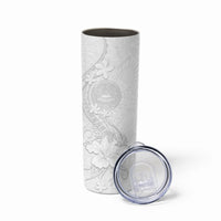 American Samoa White Sunday Skinny Tumbler Polynesian Pattern With Tropical Flowers