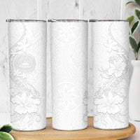 American Samoa White Sunday Skinny Tumbler Polynesian Pattern With Tropical Flowers