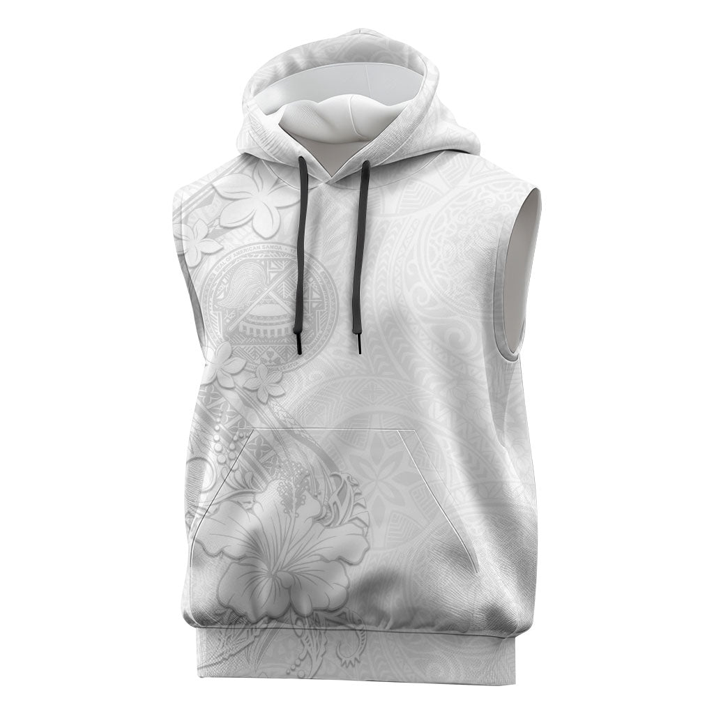 American Samoa White Sunday Sleeveless Hoodie Polynesian Pattern With Tropical Flowers