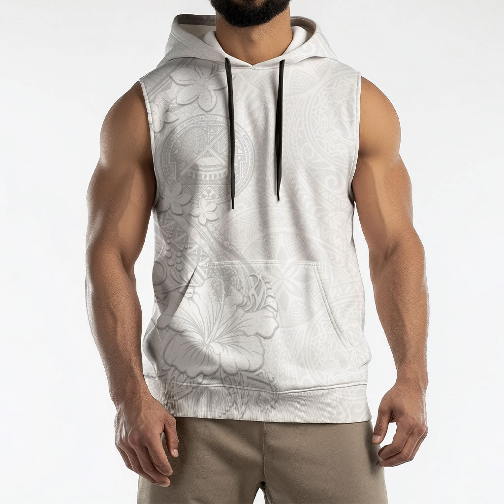 American Samoa White Sunday Sleeveless Hoodie Polynesian Pattern With Tropical Flowers