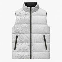 American Samoa White Sunday Sleeveless Puffer Jacket Polynesian Pattern With Tropical Flowers