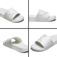 American Samoa White Sunday Slide Sandals Polynesian Pattern With Tropical Flowers
