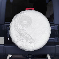 American Samoa White Sunday Spare Tire Cover Polynesian Pattern With Tropical Flowers