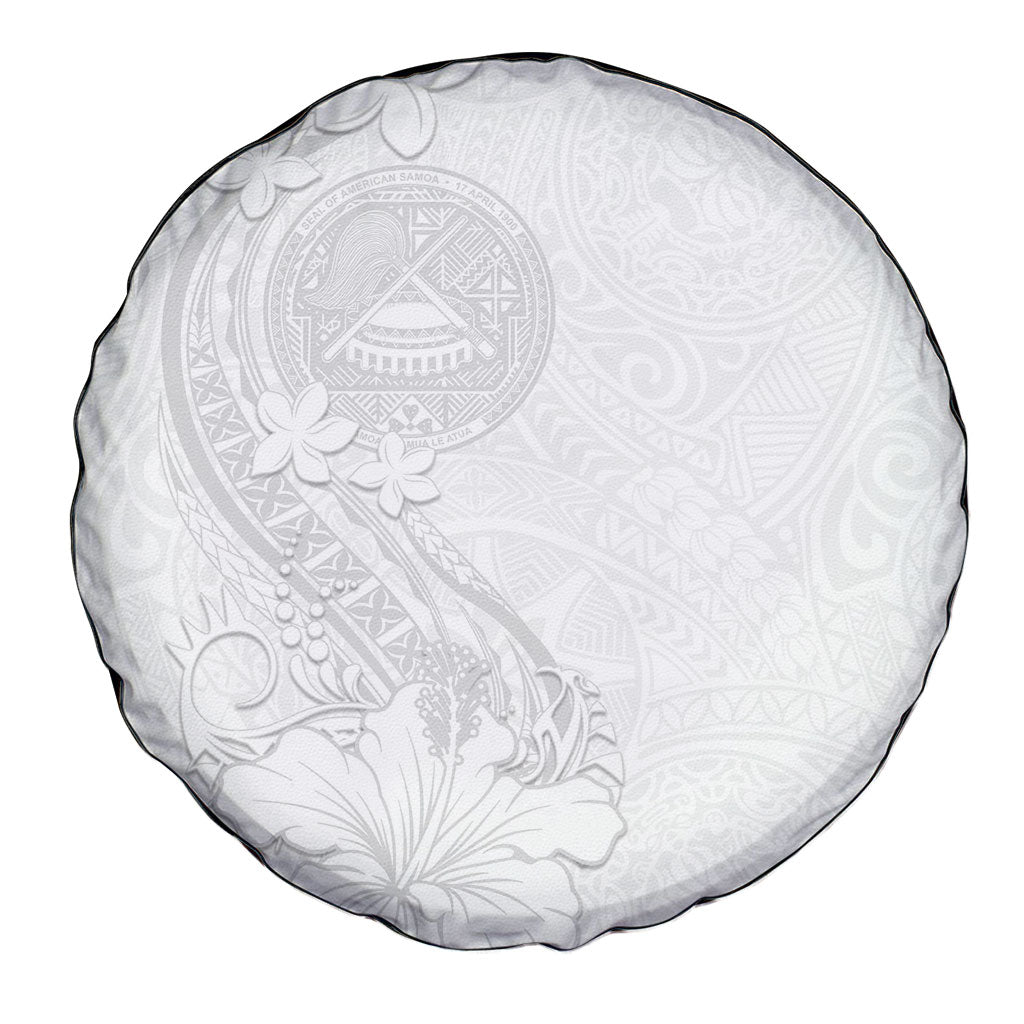 American Samoa White Sunday Spare Tire Cover Polynesian Pattern With Tropical Flowers