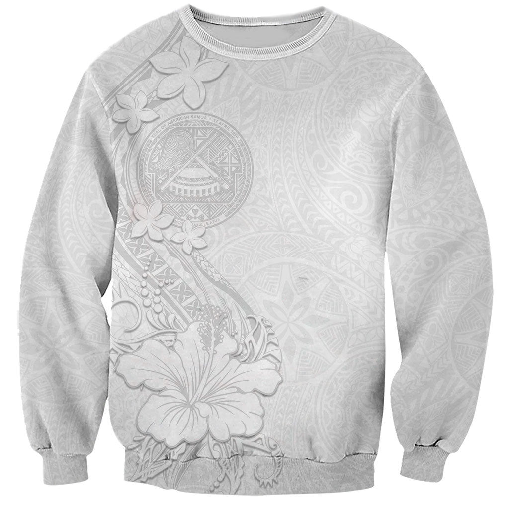 American Samoa White Sunday Sweatshirt Polynesian Pattern With Tropical Flowers