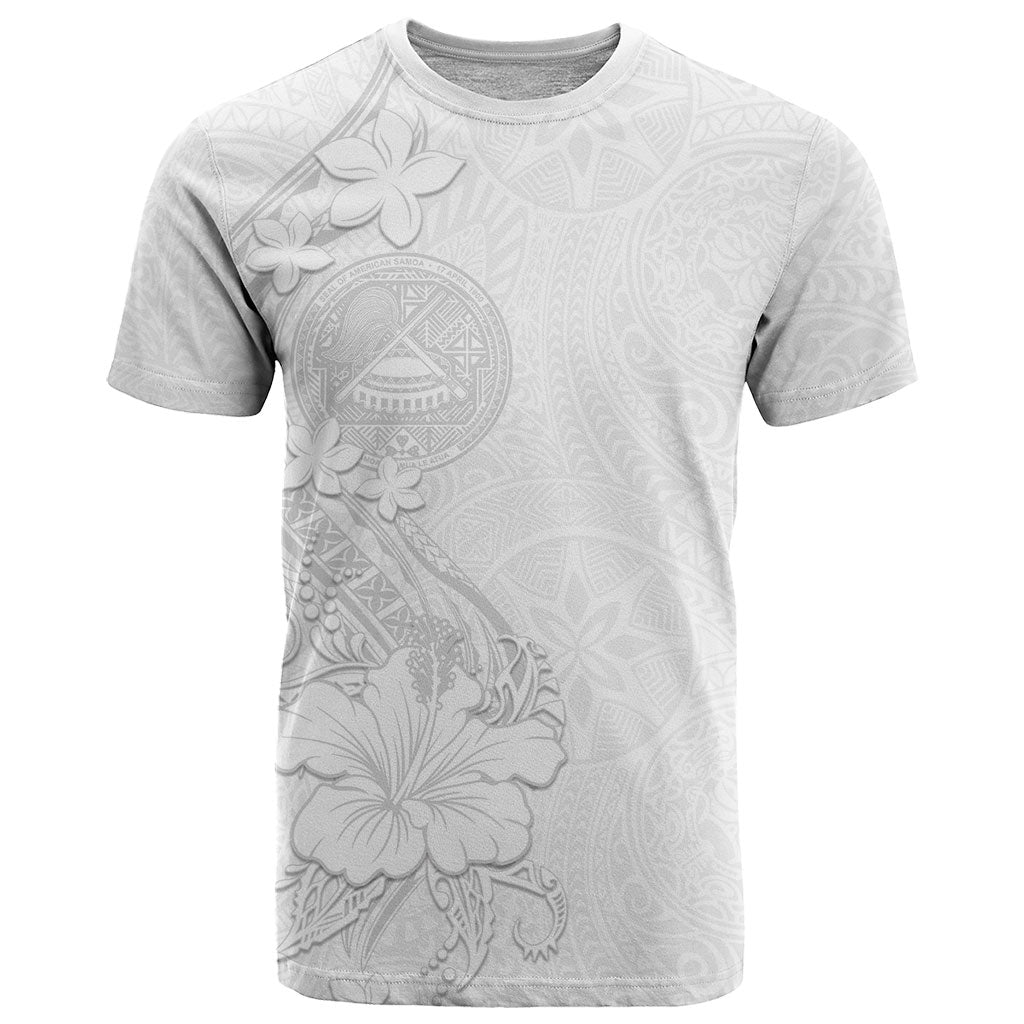 American Samoa White Sunday T Shirt Polynesian Pattern With Tropical Flowers