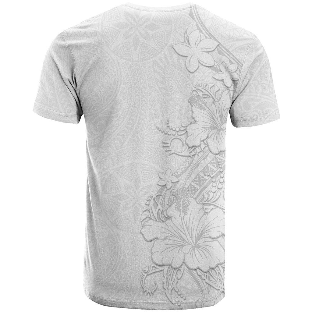 American Samoa White Sunday T Shirt Polynesian Pattern With Tropical Flowers