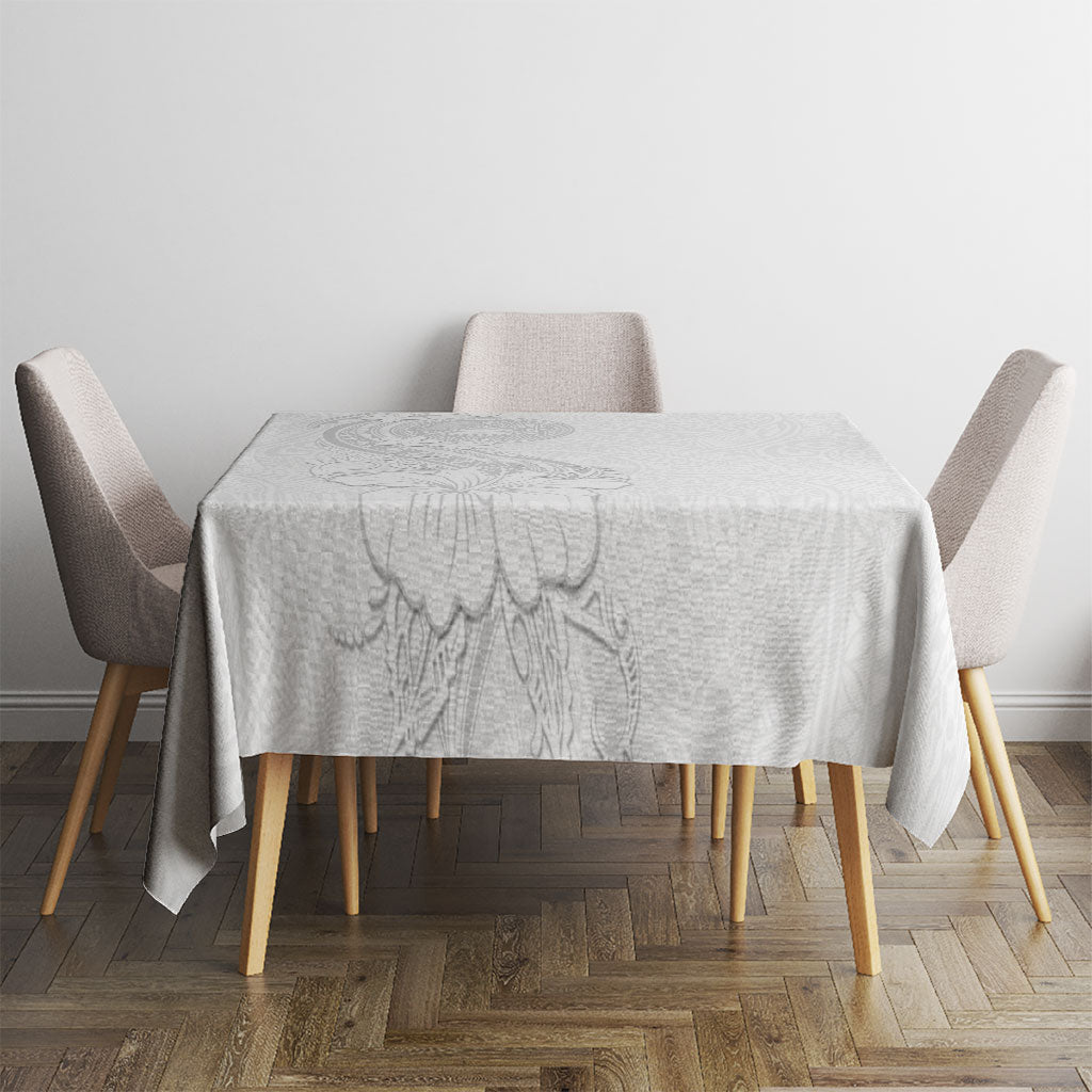 American Samoa White Sunday Tablecloth Polynesian Pattern With Tropical Flowers