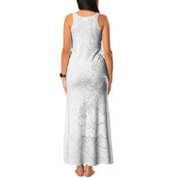 American Samoa White Sunday Tank Maxi Dress Polynesian Pattern With Tropical Flowers