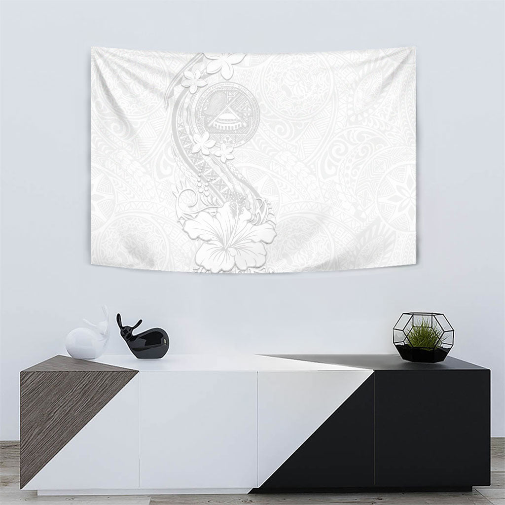American Samoa White Sunday Tapestry Polynesian Pattern With Tropical Flowers
