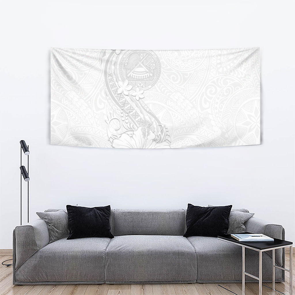American Samoa White Sunday Tapestry Polynesian Pattern With Tropical Flowers