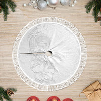American Samoa White Sunday Tree Skirt Polynesian Pattern With Tropical Flowers LT05 Fringed White - Polynesian Pride