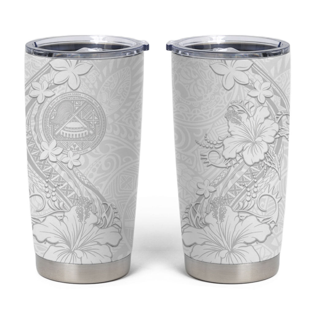 American Samoa White Sunday Tumbler Cup Polynesian Pattern With Tropical Flowers