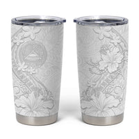 American Samoa White Sunday Tumbler Cup Polynesian Pattern With Tropical Flowers