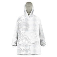 American Samoa White Sunday Wearable Blanket Hoodie Polynesian Pattern With Tropical Flowers