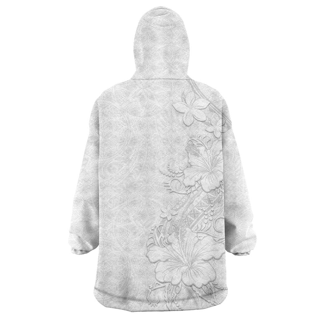 American Samoa White Sunday Wearable Blanket Hoodie Polynesian Pattern With Tropical Flowers