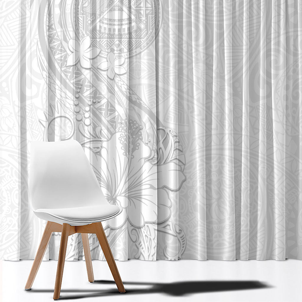 American Samoa White Sunday Window Curtain Polynesian Pattern With Tropical Flowers