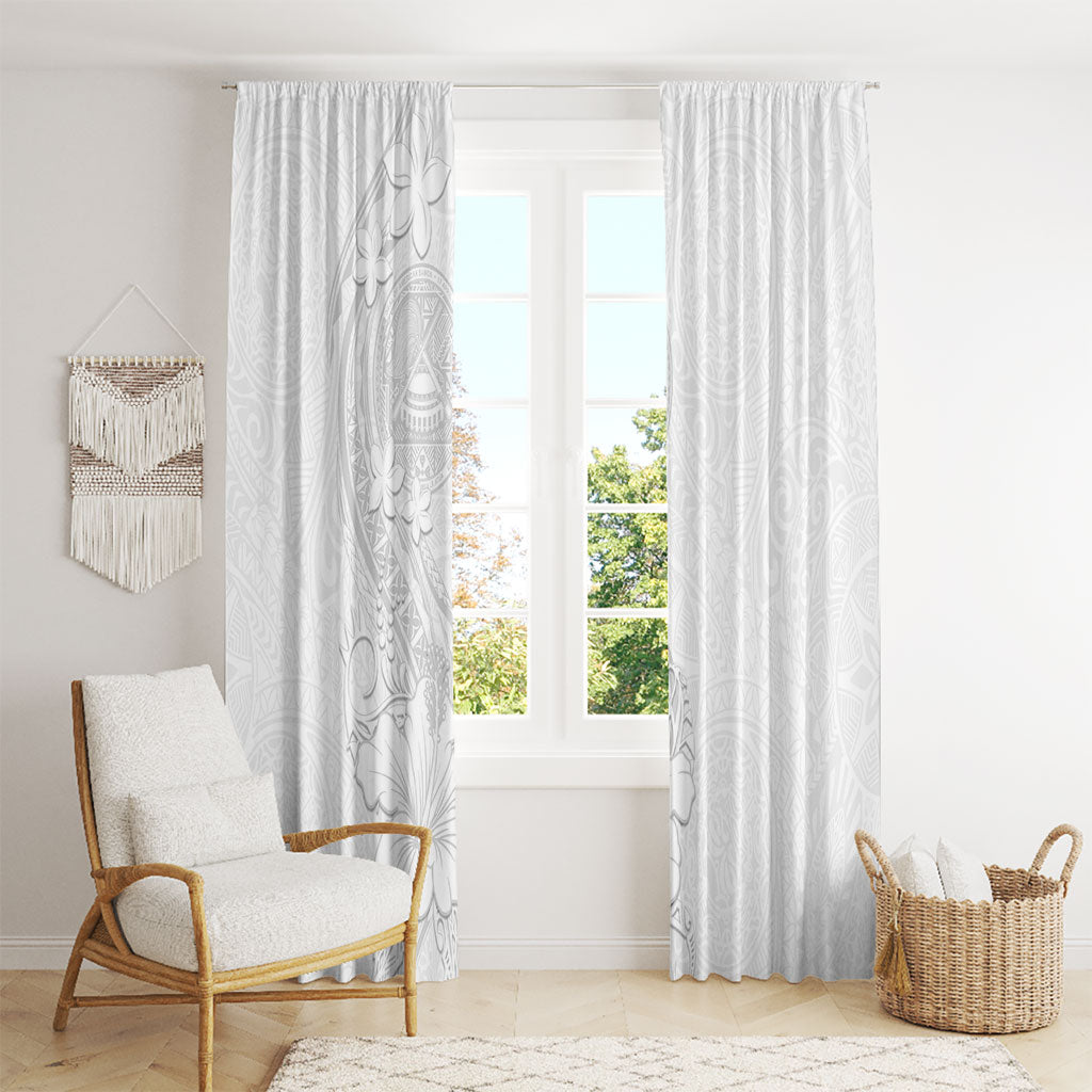 American Samoa White Sunday Window Curtain Polynesian Pattern With Tropical Flowers