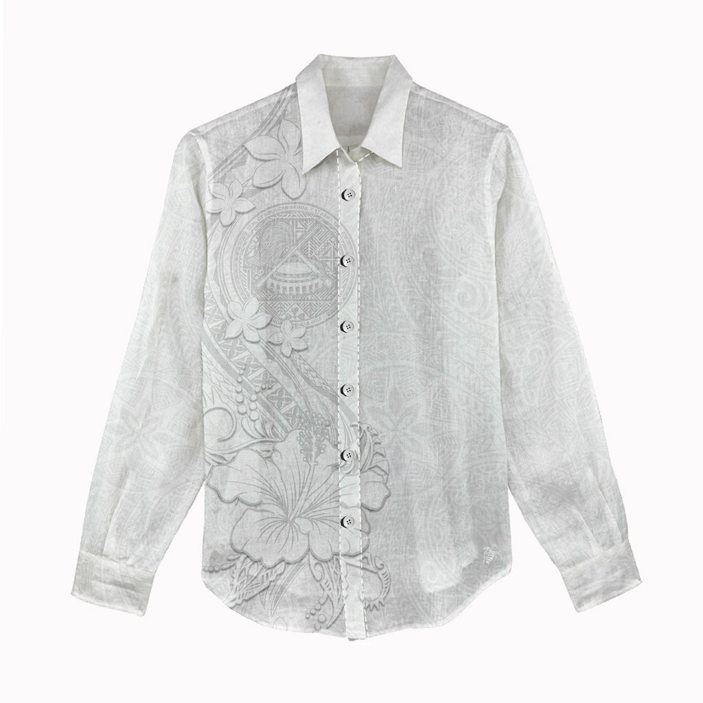 American Samoa White Sunday Women Casual Shirt Polynesian Pattern With Tropical Flowers