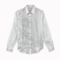 American Samoa White Sunday Women Casual Shirt Polynesian Pattern With Tropical Flowers