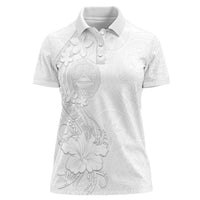 American Samoa White Sunday Women Polo Shirt Polynesian Pattern With Tropical Flowers