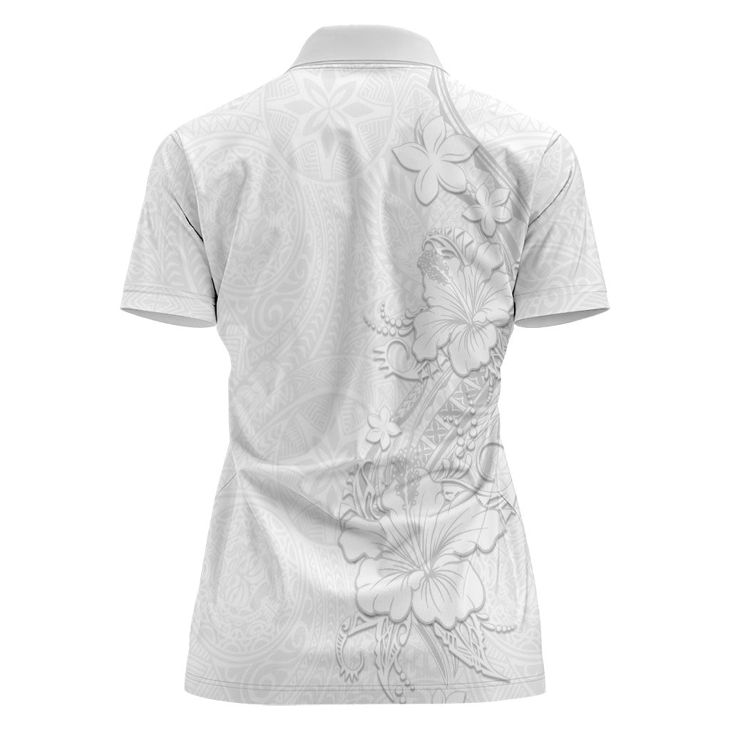 American Samoa White Sunday Women Polo Shirt Polynesian Pattern With Tropical Flowers