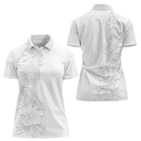American Samoa White Sunday Women Polo Shirt Polynesian Pattern With Tropical Flowers