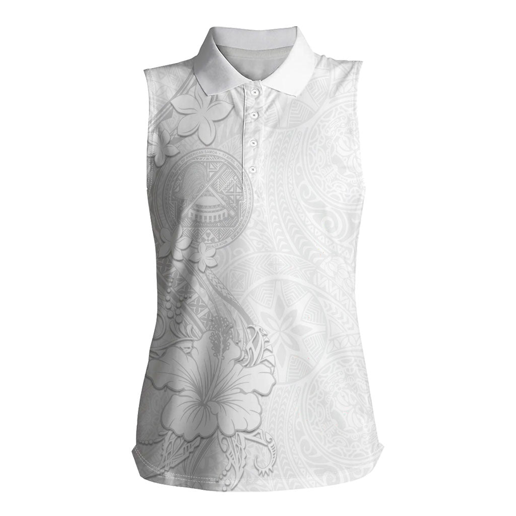 American Samoa White Sunday Women Sleeveless Polo Shirt Polynesian Pattern With Tropical Flowers